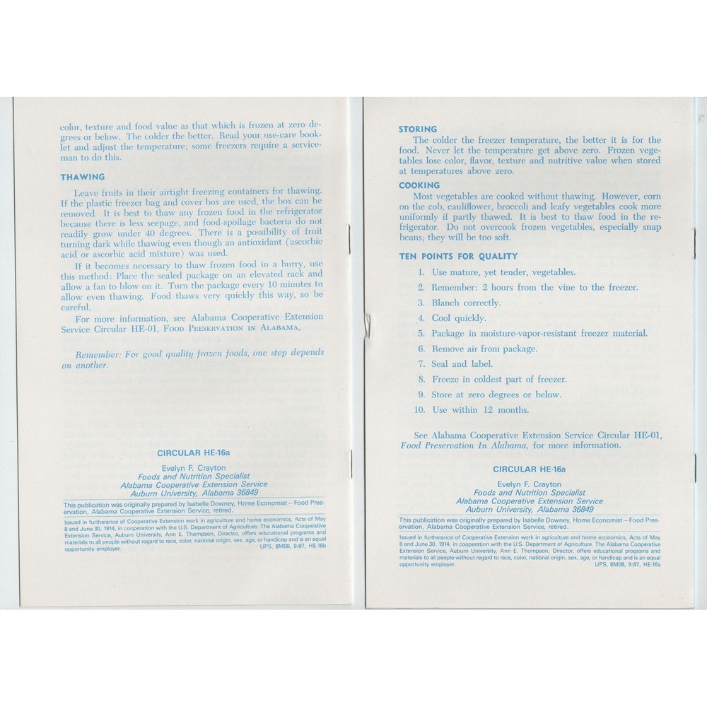 Vtg Alabama Extension Service Frozen Fruits & Vegetables Booklets Auburn Univ - Picture 2 of 3